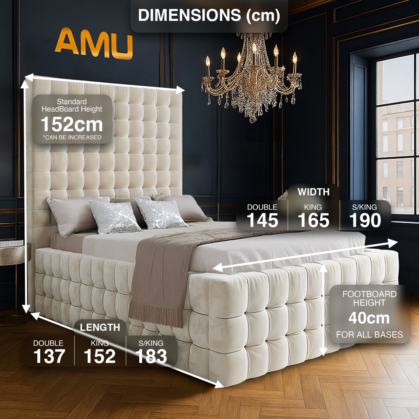 AMU Colchester Luxury Velvet Bed Frame (2-Piece Headboard Design)