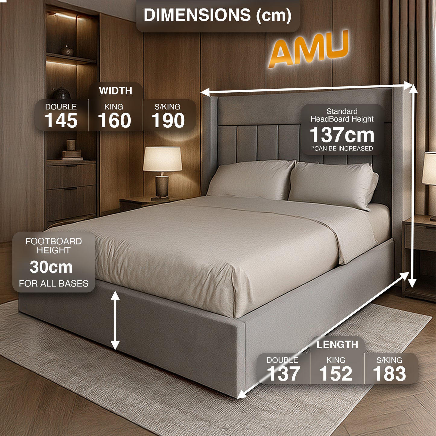 AMU Barcelona Wingback Luxury Bed Frame