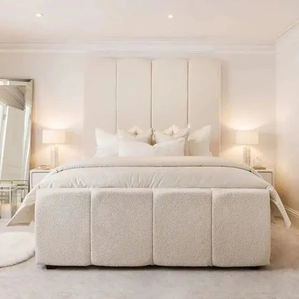 Cascade Cream Boucle Luxury Panelled Bed - BedsnBoards