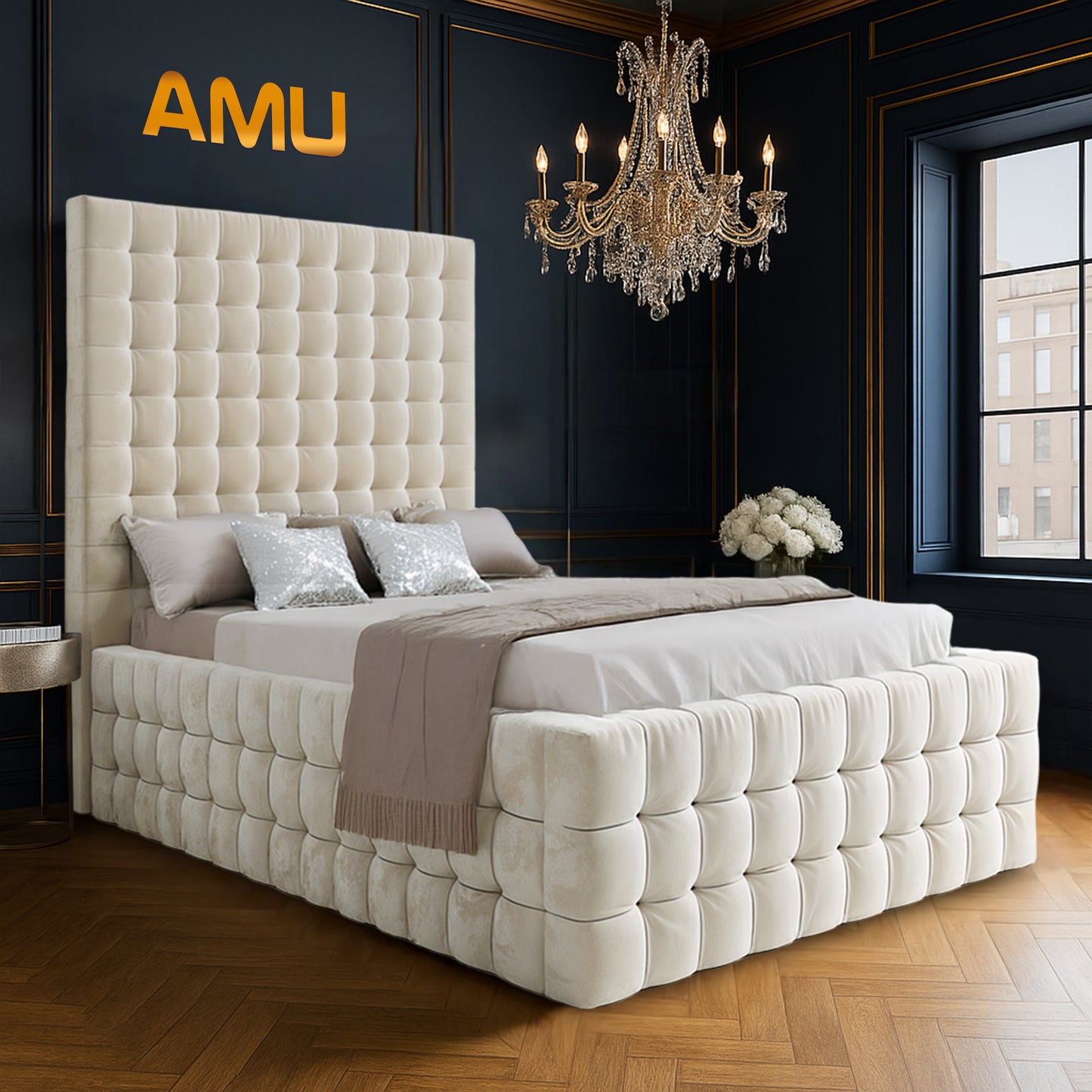 AMU Colchester Luxury Velvet Bed Frame (2-Piece Headboard Design)