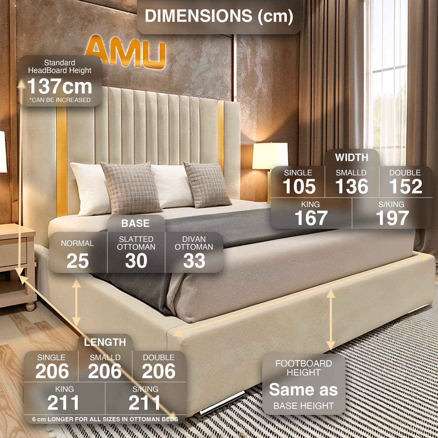 AMU Golden Strip Panelled upholstered Premium bed Frame