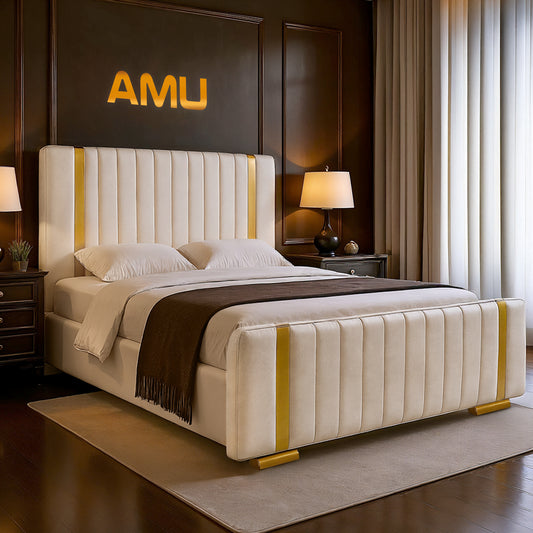 AMU Golden Strip Panelled upholstered Premium bed Frame