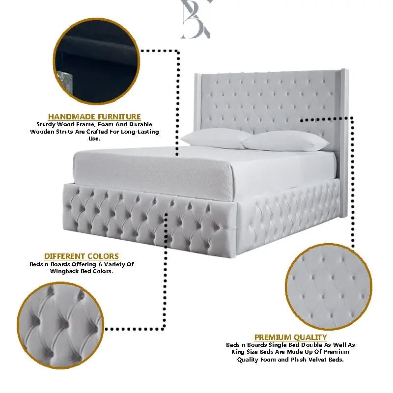 Lisbon Wingback Curved Luxury Bed - BedsnBoards