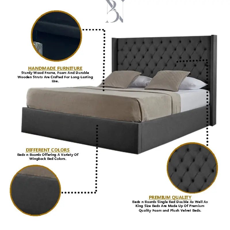 Marley Dotted Buttons Luxury Bed - BedsnBoards