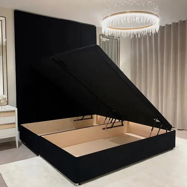 Noir Black Velvet Ottoman Divan Bed Base - BedsnBoards