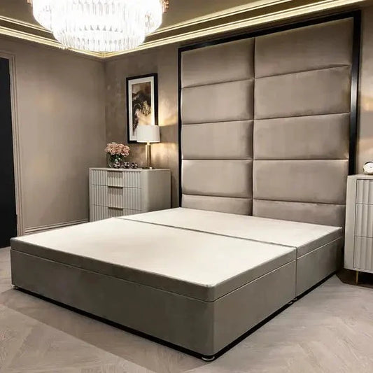Praline Luxury Velvet Ottoman Divan Bed Base - BedsnBoards
