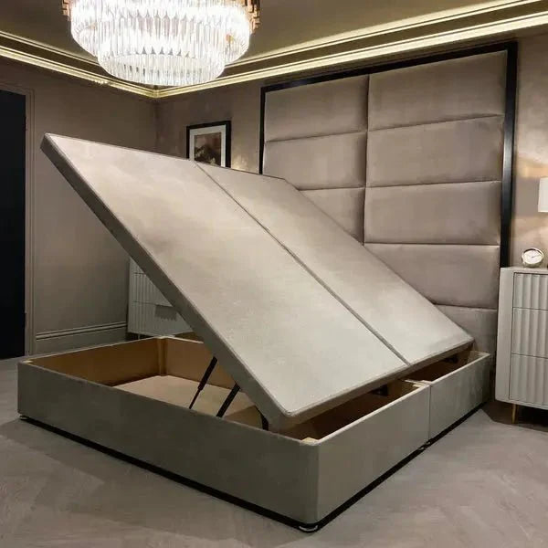Praline Luxury Velvet Ottoman Divan Bed Base - BedsnBoards