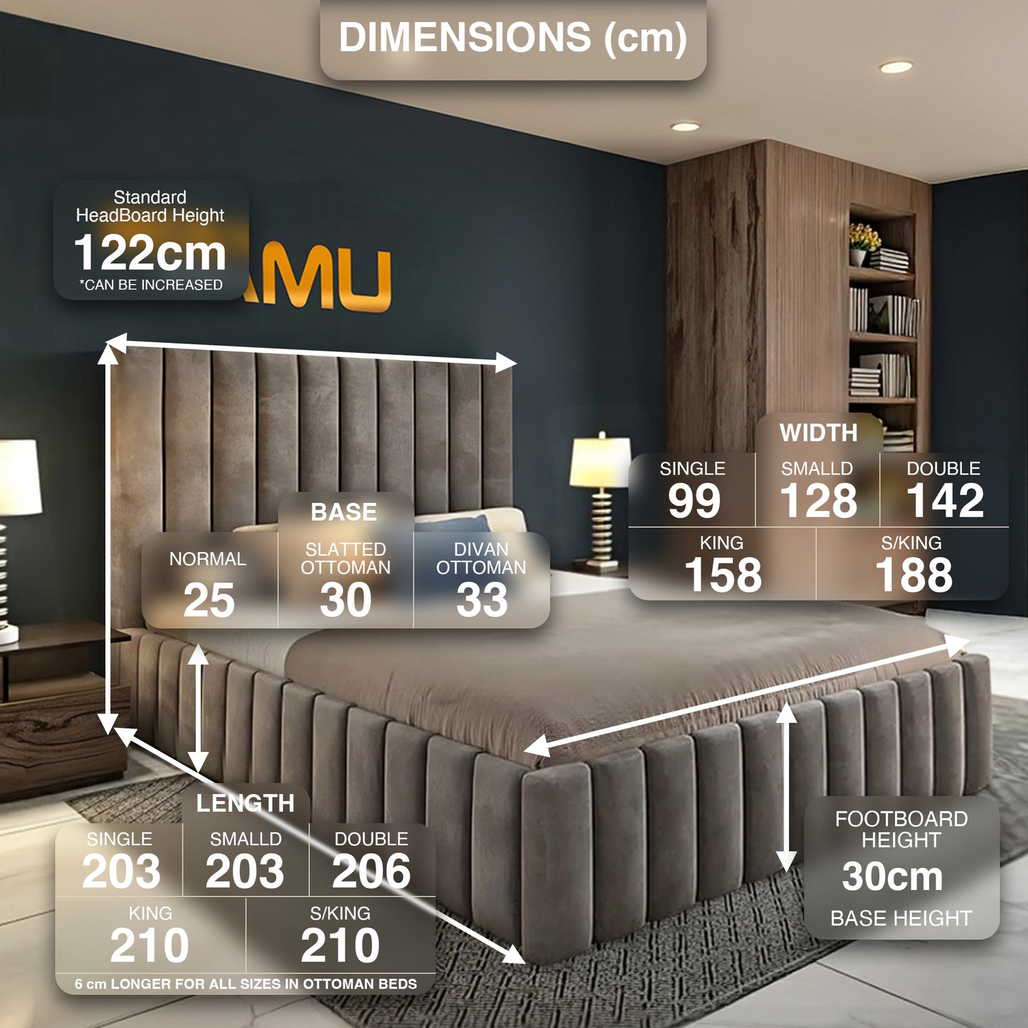 AMU Manhattan Paneled Modern Luxury Bed With Optional Storage