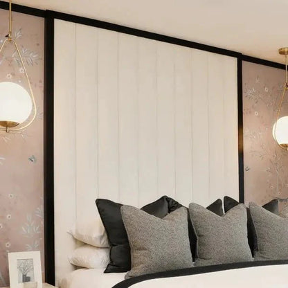 Valentina Cloud Boucle & Black Channeled Headboard - BedsnBoards