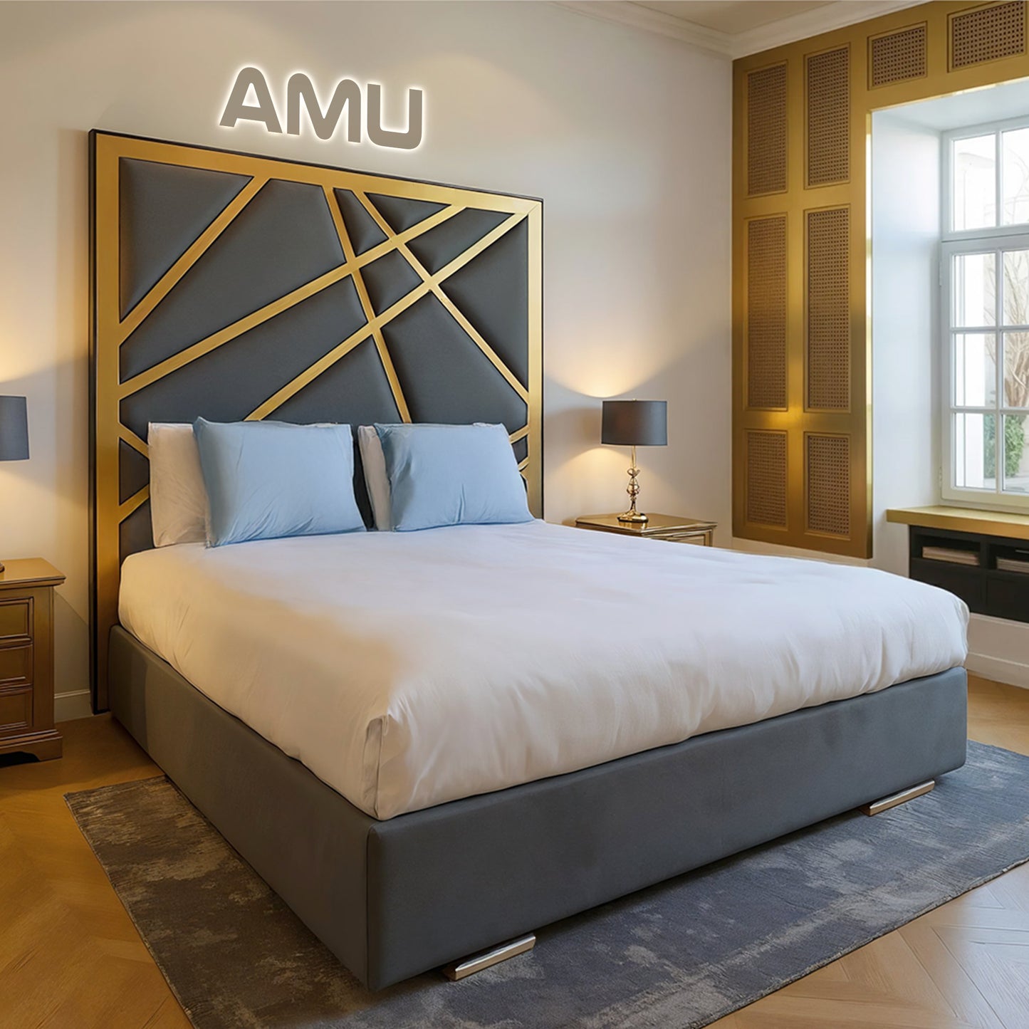 AMU Versailles Luxury Designer Bed Frame (2-Piece Headboard Design)