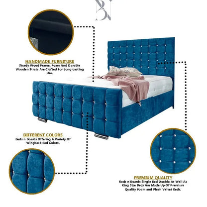 Vienna Cubed Dotted Upholstered Bed Frame - BedsnBoards