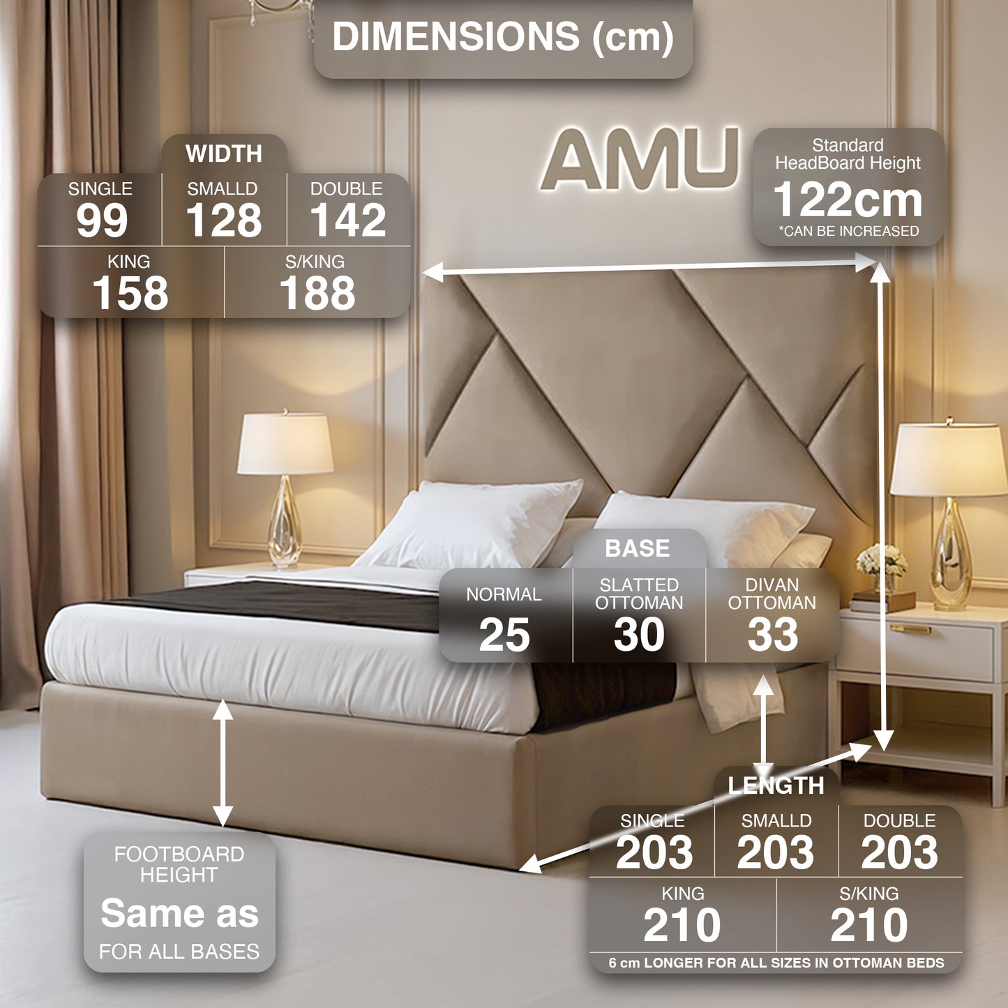 AMU Marquee Luxe Diamond Panel Luxury Bed Frame