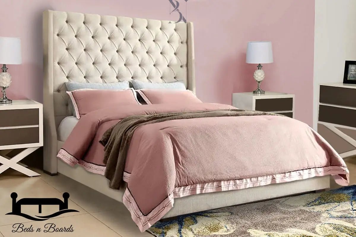 Venice Wingback Curved Chesterfield Luxury Bed - BedsnBoards